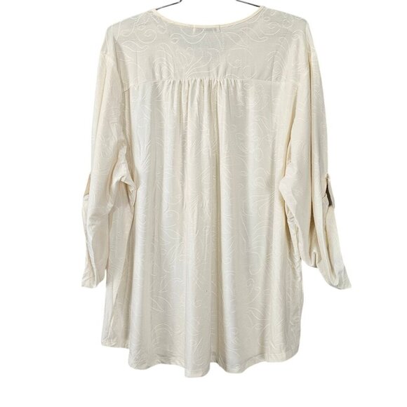 Notations Ivory Zip V Neck New 3/4 Sleeve Blouse - Picture 7 of 8